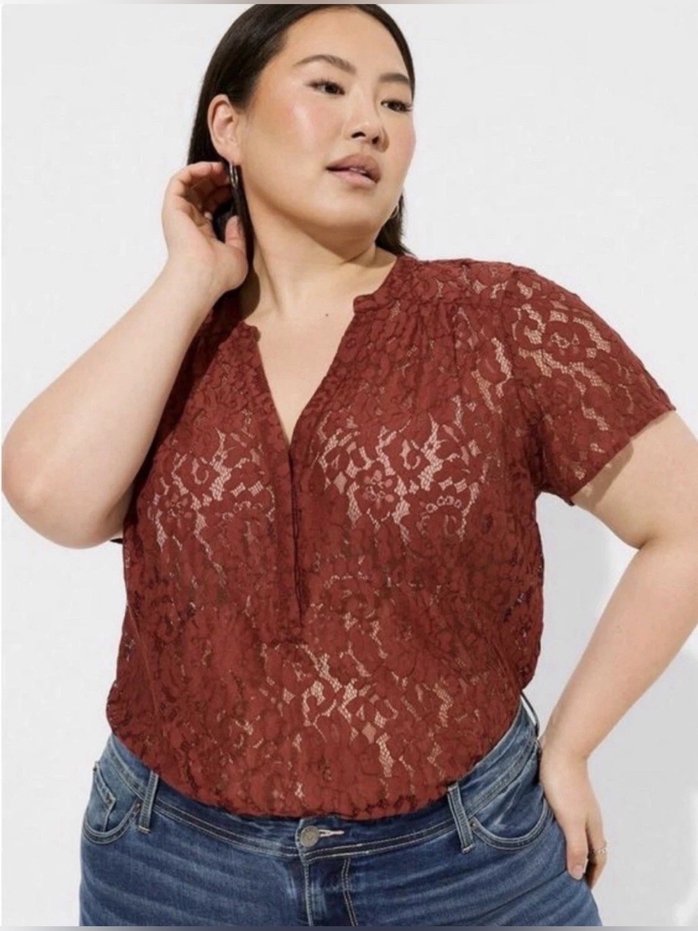 NWT Torrid Harper Lace Short Sleeve Blouse Size 2X Brown Floral